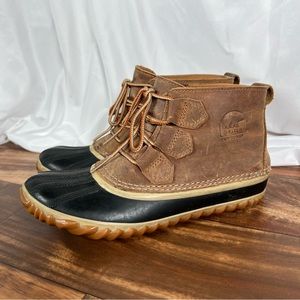 SOREL Out N About Duck boots 7 leather WP rain snow NL-2133-286
